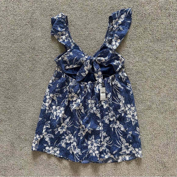 American Eagle Hawaiian Cut Out Back Crinkle Mini Dress Blue Large - Picture 5 of 7